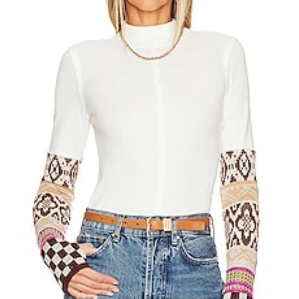 Free People Gorgeous Cuff Top in Ivory Combo Size XS - Picture 2 of 12